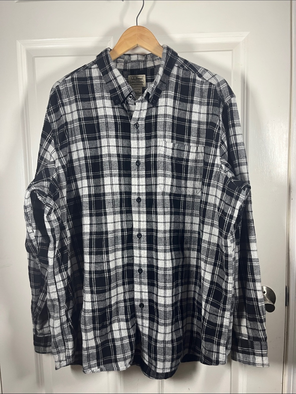 Vintage LL Bean Mens Plaid Flannel Button Down‎ Shirt black and gray XL reg